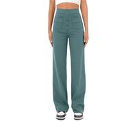 ZAbina Women's Casual High Waist Stretch Pants Wide Flexi Pants Multiple Pockets Straight Leg Pants(Grün,M)