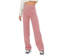 ZAbina Women's Casual High Waist Stretch Pants Wide Flexi Pants Multiple Pockets Straight Leg Pants(Pink,M)