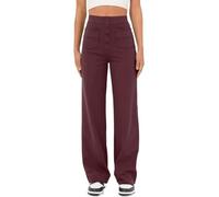 ZAbina Women's Casual High Waist Stretch Pants Wide Flexi Pants Multiple Pockets Straight Leg Pants(Purple,L)