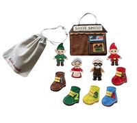 ZAC HOME Elves and the Shoemaker Finger Puppet Set - Classic Fairytale with Shoemaker, Wife, 2 Elves & 5 Numbered Shoes - Felt Puppets with Storage Bag for Storytelling and Pretend Play