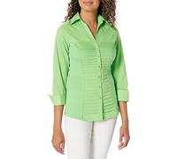 Zac & Rachel Women's 3/4 Cuff Sleeve Button Down Top with Ribbed Knit Inserts for a Comfortable Fit Blouse, Grass Green, Small