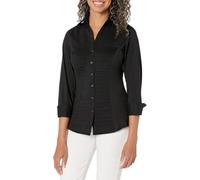 Zac & Rachel Women's 3/4 Cuff Sleeve Button Down Top with Ribbed Knit Inserts for a Comfortable Fit Blouse, Black, Medium