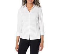 Zac & Rachel Women's 3/4 Cuff Sleeve Button Down Top with Ribbed Knit Inserts for a Comfortable Fit, White, Large