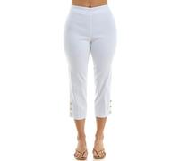 Zac & Rachel Women's Pull on Millenium Capri Pant with Elegant Triple Gold Button Ankle Detail Casual, Optic White, 12