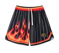 ZACAGO Men's Basketball Shorts Flame Design Gym Athletic Shorts with Pockets, Flame Black, Large