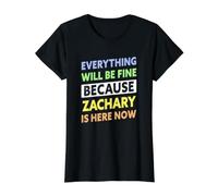 Zachary is Here Now Funny Zachary Name Value Graphic T-Shirt, Women, Black, S
