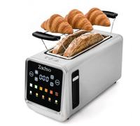 4 Slice Long Slot Toaster with Smart Touchscreen & LED Countdown, Space-Saving Stainless Steel Toaster, 3.5cm Extra Wide Slots, Memory Function, Single-Side Toasting & Warming Rack, Silver