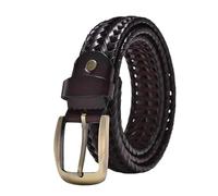 ZacLAy Men Genuine Leather Braided Belts Webbing Braided Vintage Belt for Men Gold Pin Buckle Casual for Jeans Strap, Bz001 Coffee