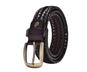 ZacLAy Men Genuine Leather Braided Belts Webbing Braided Vintage Belt for Men Gold Pin Buckle Casual for Jeans Strap, Bz001 Coffee