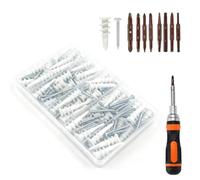 ZACOLLECT 100Pcs Self Drilling Drywall Plastic Anchors with Screws - No Pre Drill Hole for Hanging + 19-in-1 Adjustable Screwdriver Multitool All in One - Wall Anchor & Screwdriver Combo Kit
