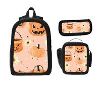 ZaCosy Charming Halloween pumpkin buckets and daisy blooms a whimsical spooky Backpack with Lunch Box Pencil Set 3 Women Men