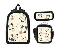 ZaCosy Cute Cats Playing Yarn Balls and Fish Backpack with Lunch Box Pencil Set 3 Women Men