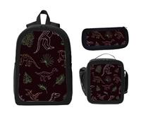 ZaCosy Cute dinosaurs bright color leaves cloud text sign dark grey Cool kid Backpack with Lunch Box Pencil Set 3 Women Men, Multi10, 17x12.6 x5.1in, Traditional Backpacks