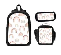 ZaCosy Cute pastel colored pencils border Flat school Backpack with Lunch Box Pencil Set 3 Women Men, Multi10, 17x12.6 x5.1in