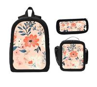 ZaCosy floral featuring playful cat portraits Backpack with Lunch Box Pencil Case Set 3 Women Men