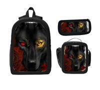 ZaCosy Gothic Wolves Wolves Rose Gothic Wolf Backpack with Lunch Box Pencil Set 3 Women Men