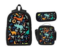 ZaCosy Kids dragon dinosaur monsters fabrics and textiles Backpack with Lunch Box Pencil Set 3 Women Men, Multi3, 17x12.6 x5.1in, Traditional Backpacks