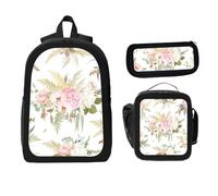 ZaCosy Luxurious beige trendy floral print Backpack with Lunch Box Pencil Set 3 Women Men