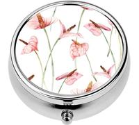 ZaCosy Mini Portable Pill Case Box for Purse Vitamin Medicine Metal Small Cute Travel Pill Organizer Container Holder Pocket Pharmacy anthuriums watercolor painting