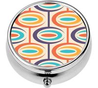 ZaCosy Mini Portable Pill Case Box for Purse Vitamin Medicine Metal Small Cute Travel Pill Organizer Container Holder Pocket Pharmacy Mid century modern art Abstract geometric