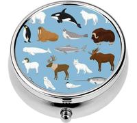 ZaCosy Mini Portable Pill Case Box for Purse Vitamin Medicine Metal Small Cute Travel Pill Organizer Container Holder Pocket Pharmacy Arctic animals collection