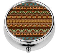 ZaCosy Mini Portable Pill Case Box for Purse Vitamin Medicine Metal Small Cute Travel Pill Organizer Container Holder Pocket Pharmacy African adinkra symbols Antique design