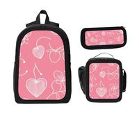 ZaCosy Pink white line drawing berries and hearts a pink a flat cute and mini Backpack with Lunch Box Pencil Set 3 psc Women Men