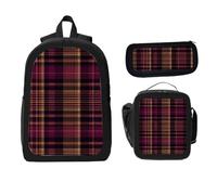 ZaCosy Tartan plum Check plaid textured Checkered fabric modern fashion print Backpack with Lunch Box Pencil Set 3 Women Men