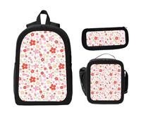 ZaCosy Valentine floral fabric print Ditsy flowers repeat paper Backpack with Lunch Box Pencil Set 3 Women Men