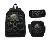 ZaCosy Watercolor gothic black snakes and red flowers Backpack with Lunch Box Pencil Set 3 Women Men, Multi2, 17x12.6 x5.1in