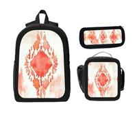 ZaCosy Watercolor Ikat featuring red ethnic designs Geometric print tie Backpack with Lunch Box Pencil Set 3 Women Men, Multi1, 17x12.6 x5.1in