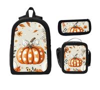 ZaCosy Watercolor pumpkins blend fall leaves polka dots and florals a boho Backpack with Lunch Box Pencil Set 3 Women Men