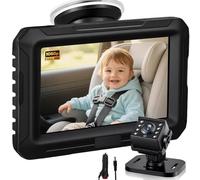 Zacro Baby Car Camera HD 1080P - Baby Car Mirror 4.3'' Display for Rear Seat with Night Vision Function, Wide View Angle, Reusable Sucker Bracket, Black