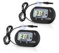 Aquarium Thermometer 2PCS - Digital Thermometer with Probe and Suction Cup, Reptile Fish Tank Thermometer with Large LCD Display, Terrarium Water Temperature Test