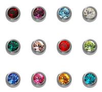 Zac's Alter Ego 12 Pairs of Assorted Colour Crystal Gold or Silver Plated Caflon Round Piercing Earrings Studs