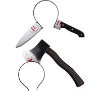 Zac's Alter Ego 2Pcs Bloody Sharp Knife Axe Headband Halloween Scary Props Scissors Axe Through Head Horror Joke Toys for Halloween Costume Accessories