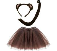 Zac's Alter Ego 3 Piece Monkey Fancy Costume Animal Costume Set Tail Bow Headband Tutu Skirt Set for Adults Kids Dress Up Halloween World Book Day Stage Performance Carnival Cosplay Party