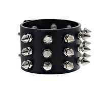 Zac's Alter Ego 3 Row Spike Studded PU Faux Leather Bracelet Cuff