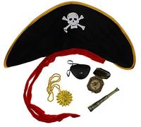 Zac's Alter Ego 5-Piece Fancy Dress Pirate Accessories Costume - Pirate Hat, Compass, Spyglass, Medallion & Eye Patch