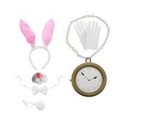 Zac's Alter Ego 6-Piece Bunny Costume Accessory Set with Rabbit Ears, Nose, Tail, Gloves, Bow Tie and Gold Pocket Watch Necklace