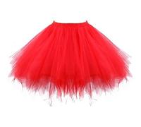 Zac's Alter Ego 80s Club Fancy Dress Adult Women's 4 Layer Tutu Skirt Including Silk Lining - Layered Tulle Petticoat Halloween Fairy Princess Angel (Red)