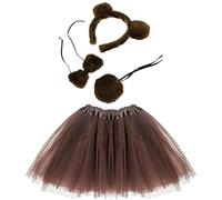Zac's Alter Ego Adult and Kids Animal Brown Bear Costume, Ears Headband Bowtie Tail Tutu Skirt Animal Fancy Costume Kit Halloween Cosplay Party Accessories for Girls Boys, World Book Day