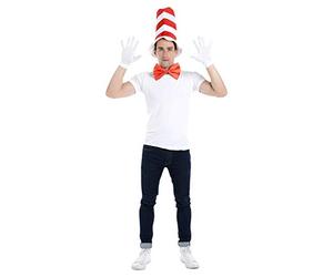 Zac's Alter Ego Adult Cat in the Hat Fancy Dress Set Hat + Bow Tie + Gloves World Book Week