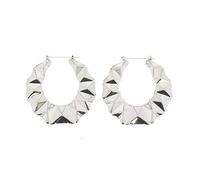 Zac's Alter Ego Bamboo Style Gold & Silver Patterned Earrings (Silver Pyramid Patterned Hoops)