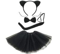 Zac's Alter Ego Black Cat Costume 4 Piece Set, Costume for Kids and Girls, Headbands with Cat Tail & Bow Tie, Halloween World Book Day