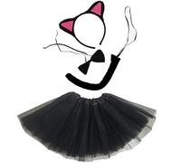 Zac's Alter Ego Black Cat with Pink Ears 4-Piece Set, Animal Outfit, Ears Tail & Tutu Fancy Dress Accessories, World Book Day, Halloween, Ladies Christmas Costume Party outfit