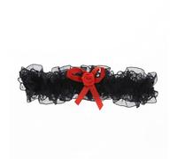 Zac's Alter Ego Black Elasticated Wedding Garter with Red Bow - For Bride - Lace Garter with Bow Tie Decoration Bridal Garter for Women Girls Wedding Accessories Valentines Day Halloween etc...
