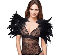 Zac's Alter Ego Black Feather Shrug Cape Shoulder Wrap with Lace Collar - Halloween Costumes for Women