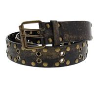 Zac's Alter Ego Black PU Double Row Studded Belt with Polished Metal Effect - Gold or Silver - Metal Eyelet Design with Antique Brass Buckle - Punk Rock Style
