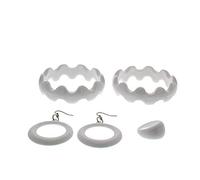 Zac's Alter Ego Bright Plastic Jewellery Set - Crinkle Bangles, Earrings & Ring White
